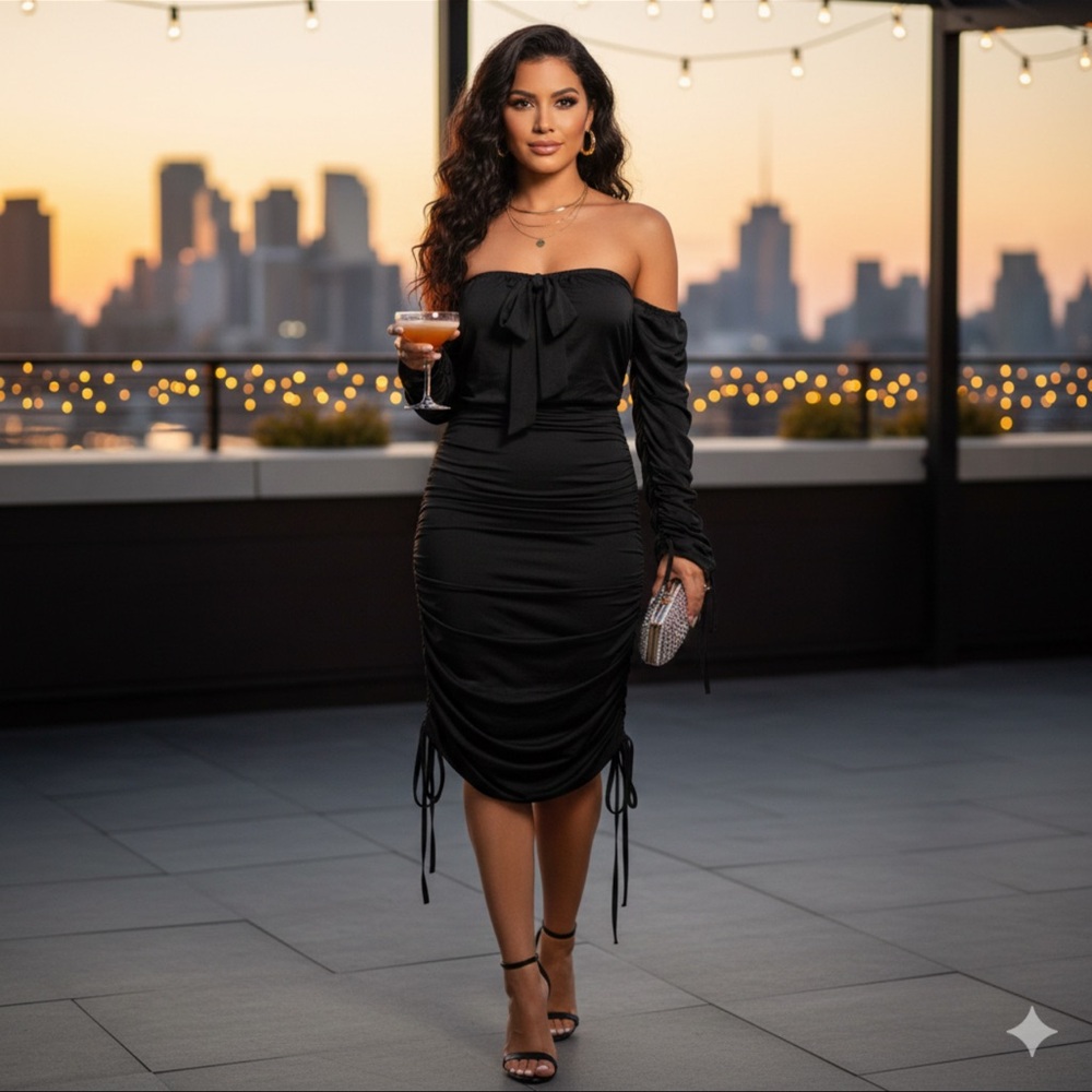 Ansuki Elegant Black Stretchy Dress | Size: L/XL